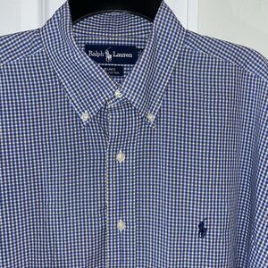 Polo Ralph Lauren Blue Yellow Gingham Checked Plaid w/Pony LS Summer Shirt Blake